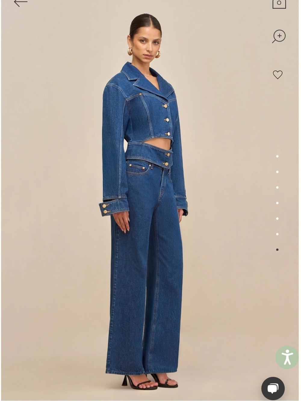 cult gaia wilfred blue cropped lapel cutout hem cotton jean jacket size large